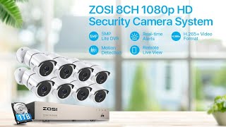 ZOSI Home Security Camera System with Audio, 5MP Lite 8 Channel H.265+ CCTV DVR