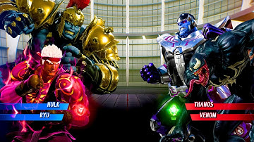 Gladiator Hulk & Red Ryu vs Black Thanos & Venom (Hardest AI) -  infinite gameplay pc