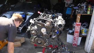 Getting our 2JZGTE motor started on the engine stand!!