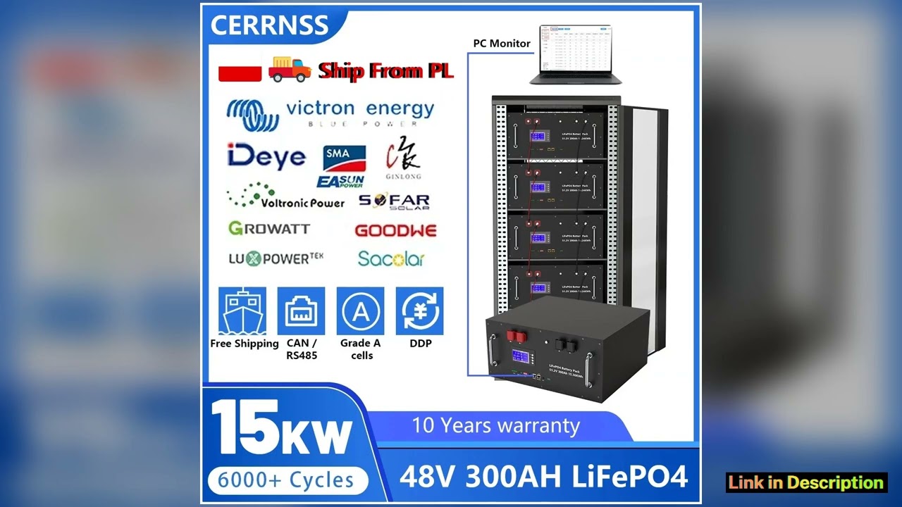 LiFePO4 48V 300AH 200AH 100AH Battery Pack 512V 15KW Lithium Solar Battery Rechargeable Battery