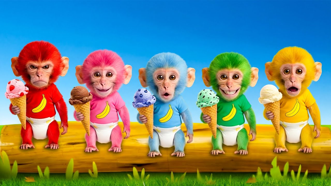 Lima Monyet Kecil Makan Es Krim | Lagu Anak & Sajak Anak-Anak | BooBoo Monkey Life