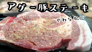 肉厚！ アグー豚ステーキを 森で豪快に食べる動画