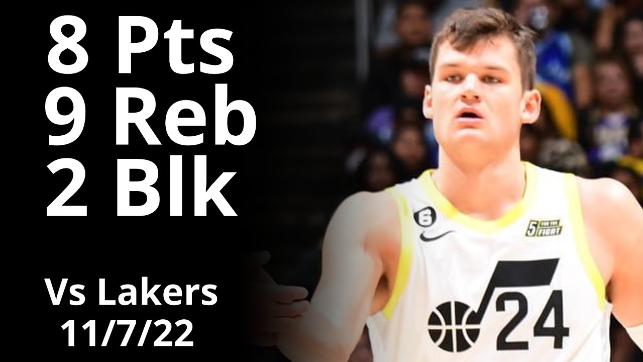 Walker Kessler 8 Pts 9 Reb 2 Blk vs Lakers Highlights YouTube