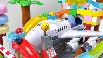 Satisfying Building Blocks Marble Run Race ASMR - Airplane and Dinosaurs
