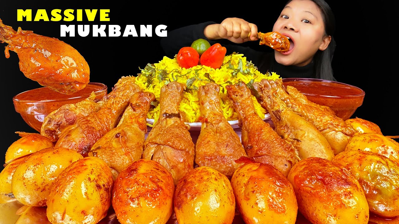 Massive Chicken Leg Curry | Egg Curry | Spicy Chicken & Egg With Yellow Rice | Mukbang | Eating Show