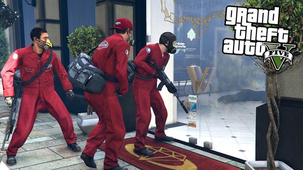 Grand Theft Auto V ROBBERY IN JEWELER SHOP BEST SCENE YouTube