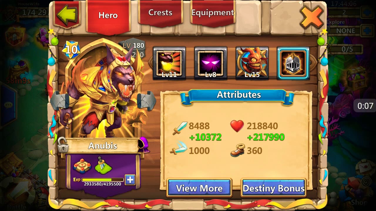 ANUBIS 1 SHOTS HERO (level 8 unholy pack) Level 7 zelous drive