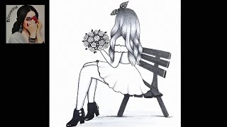 How to draw a sitting girl - Drawing easy || Pencil sketch for beginner || Girl drawing || drawing