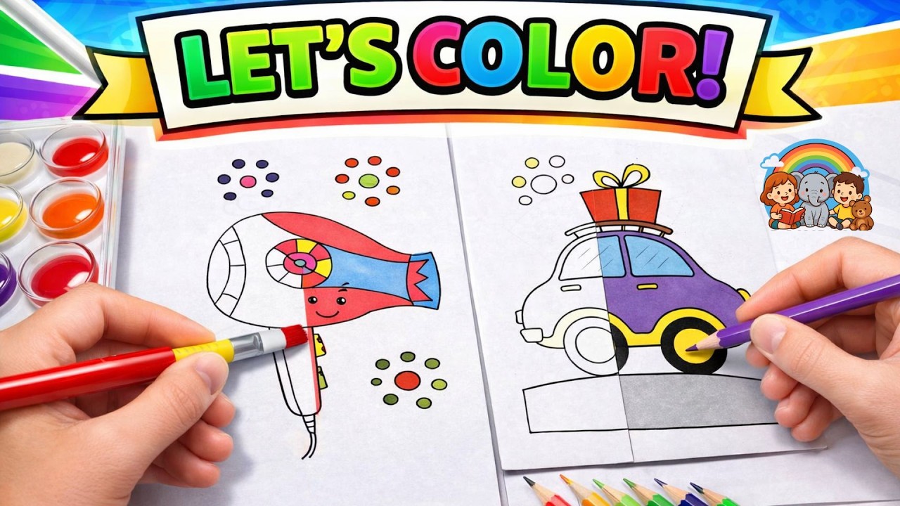 Coloring a Cute Car & Hair Dryer – So Satisfying! 🎨✨