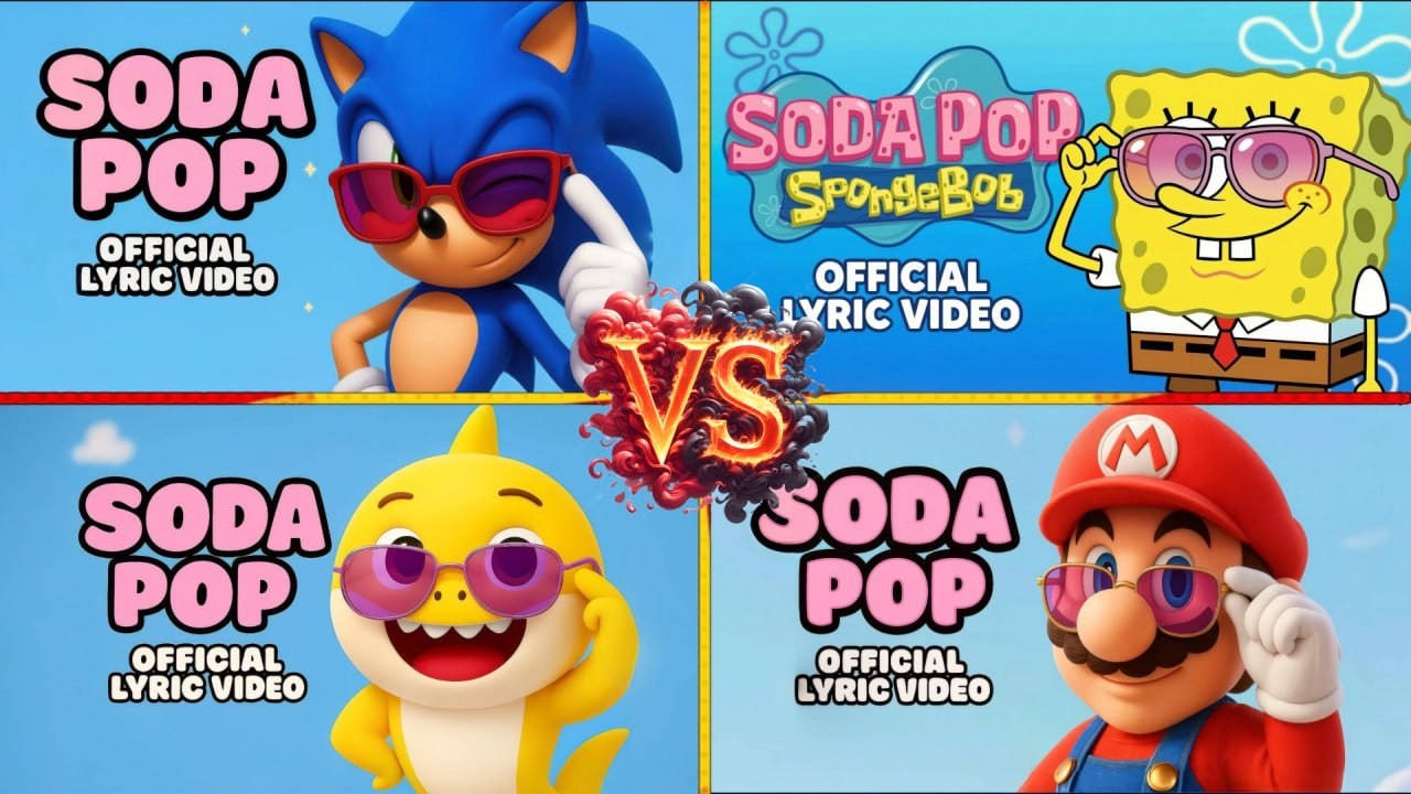sonic🆚super mario 🆚spongebob🆚baby shark  SODA POP MEGA BATTLE 🎵 Who Is Best#1