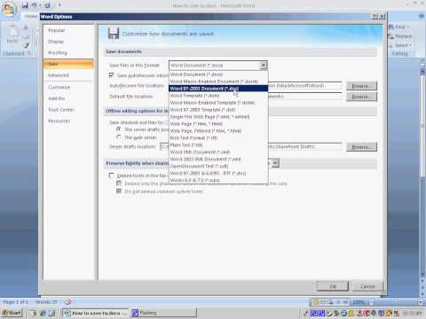Change default format form docx to doc on Word 2007, 2010