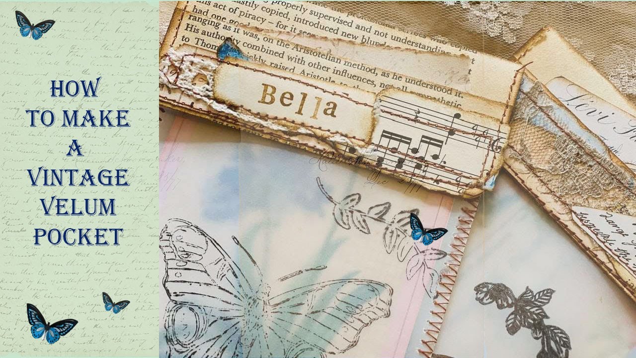 How to Make a Vintage Velum Stamped Pocket - Beginners Easy Quick Tutorial.