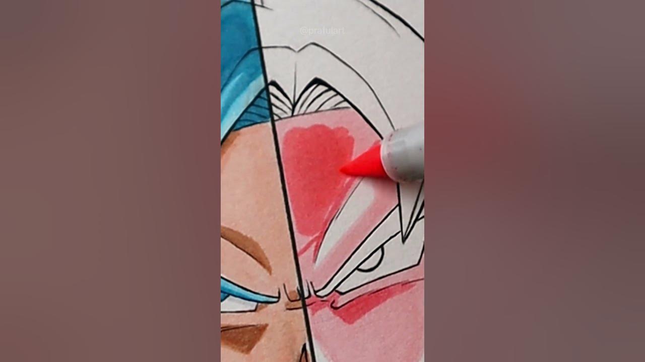 Drawing ✨Goku Super Saiyan God✨ in 1 hour vs. 10 hours(PART-2