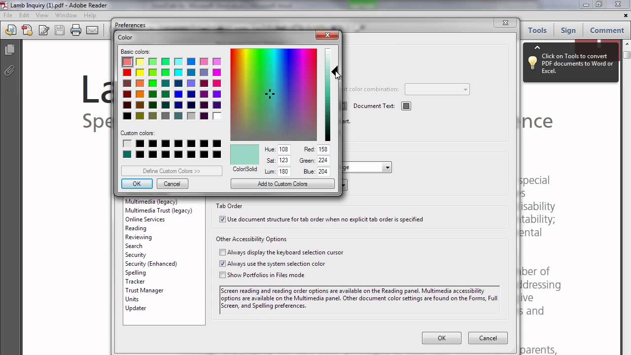 PDF Changing text and Background colours - YouTube