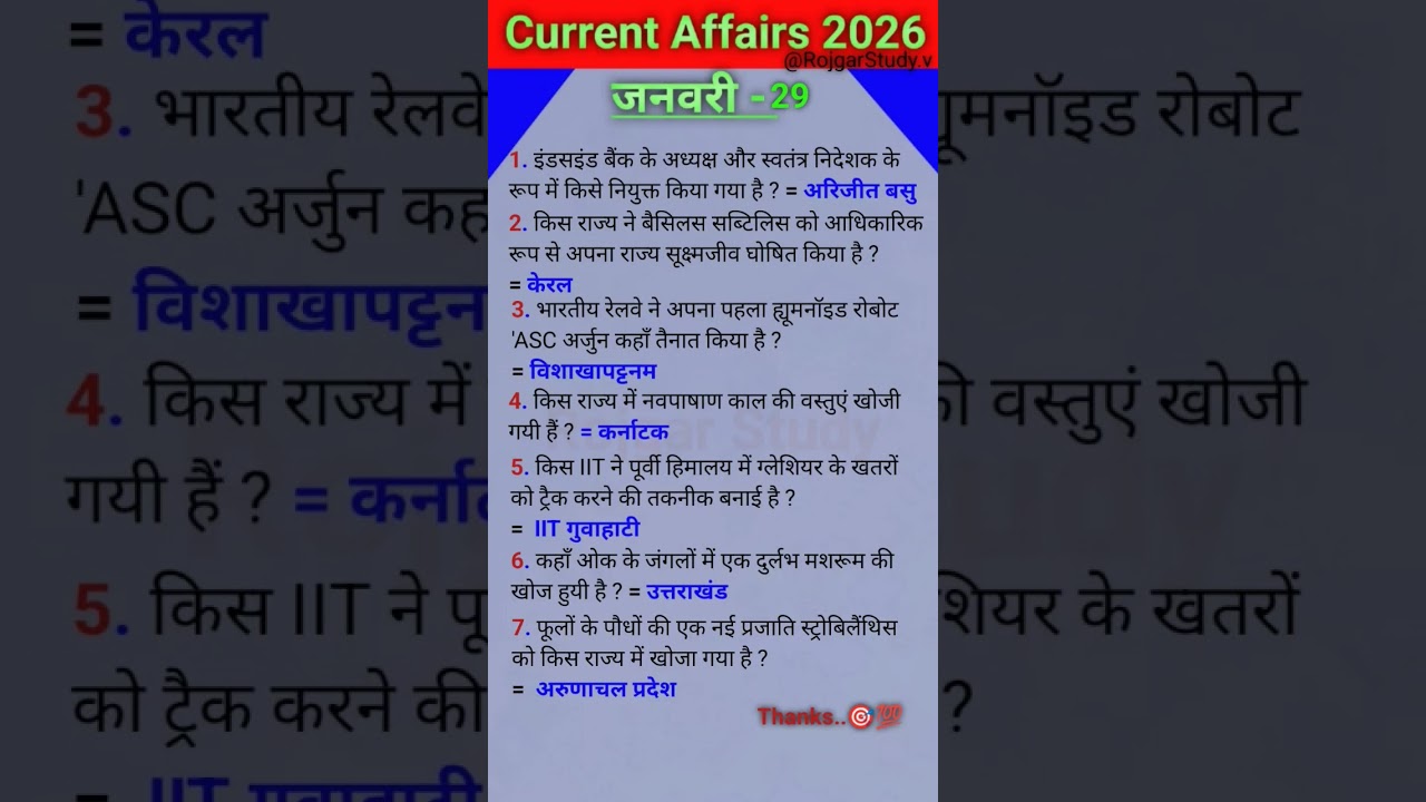 29 जनवरी  Current Affairs 🎯 today current affair 📚 monthly current affair 📚 