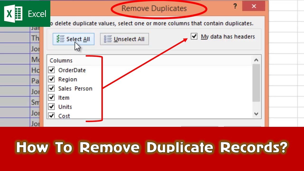 remove duplicates excel