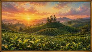Tea Garden Sunset Wallpaper Painting | Meditation Music | Golden Hour Hills | Relaxing TV Art 4K 3D screenshot 5