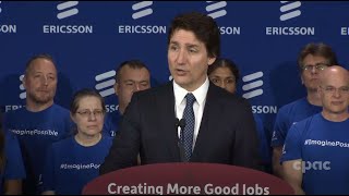 PM Trudeau on Ericsson R&D partnership, possible public service strike, Hockey Canada