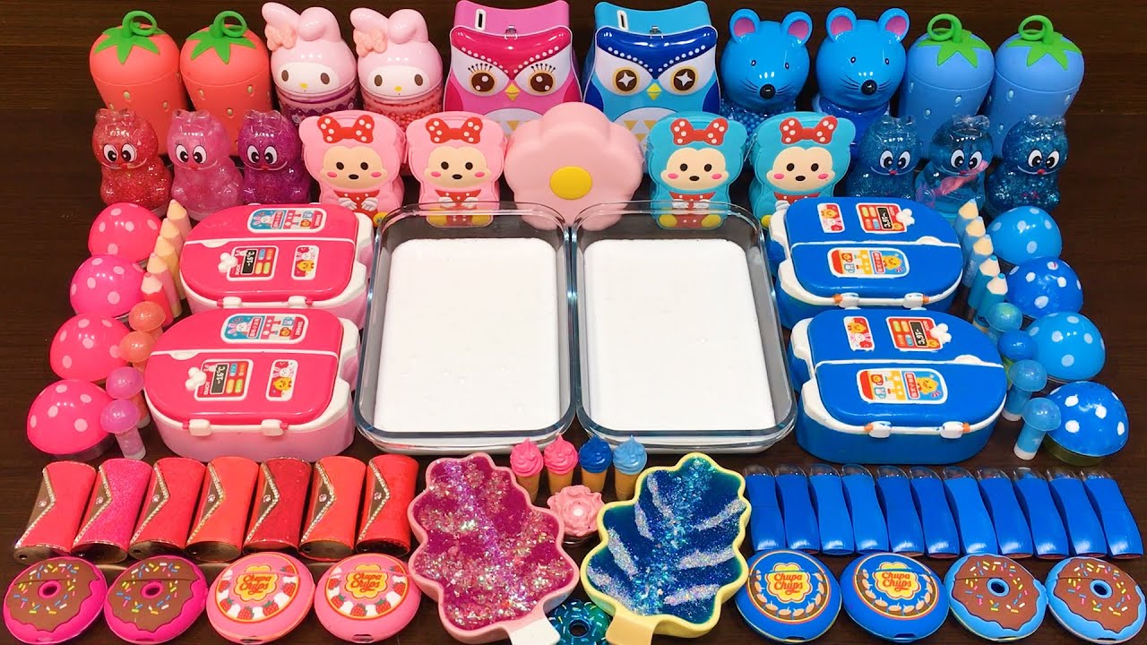 PINK Vs BLUE! Mixing Random into GLOSSY Slime! Satisfying Slime Video 