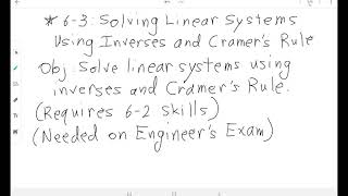 *6-3: Solving Linear Systems Using Inverses and Cramer's Rule Net Worth