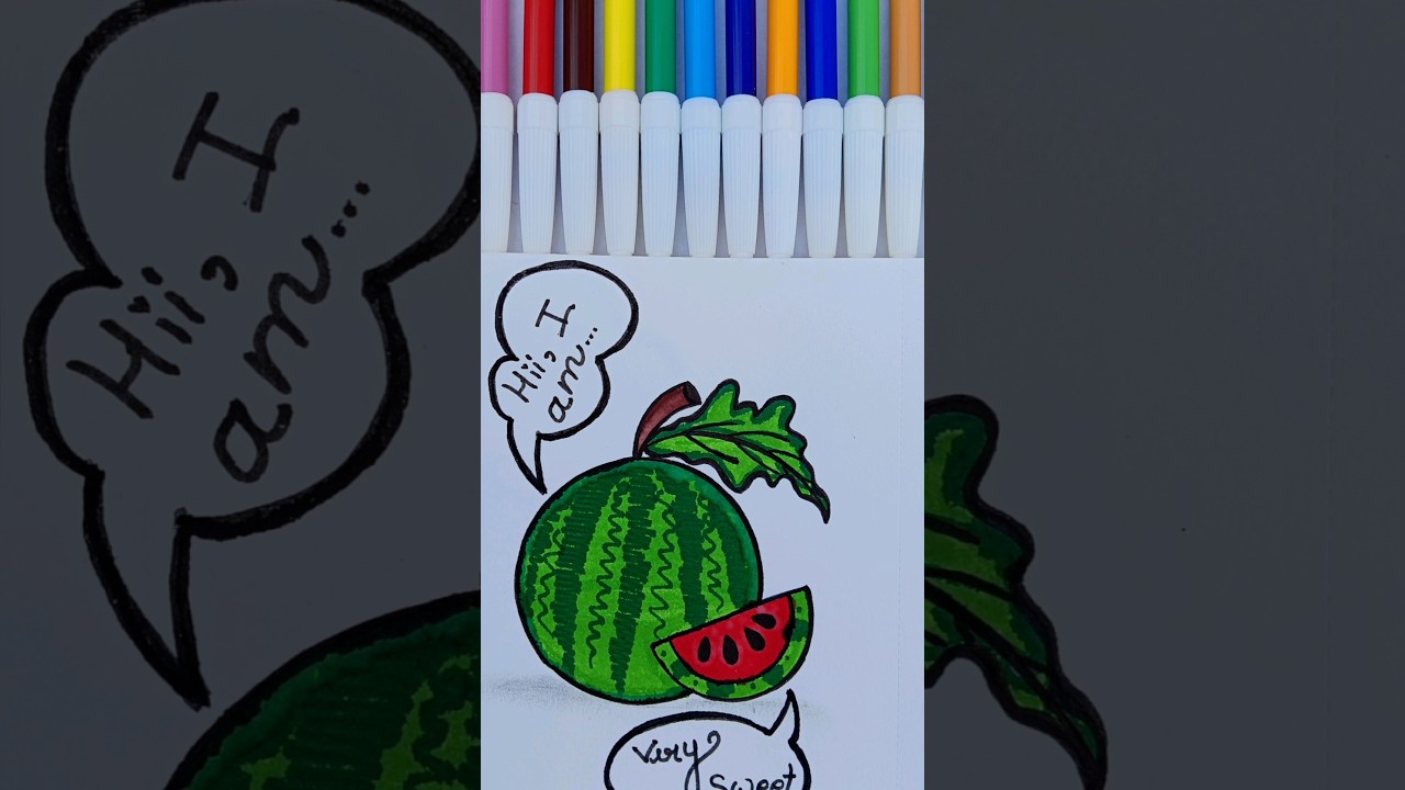 Easy waterwelon drawing 🍉 😱...