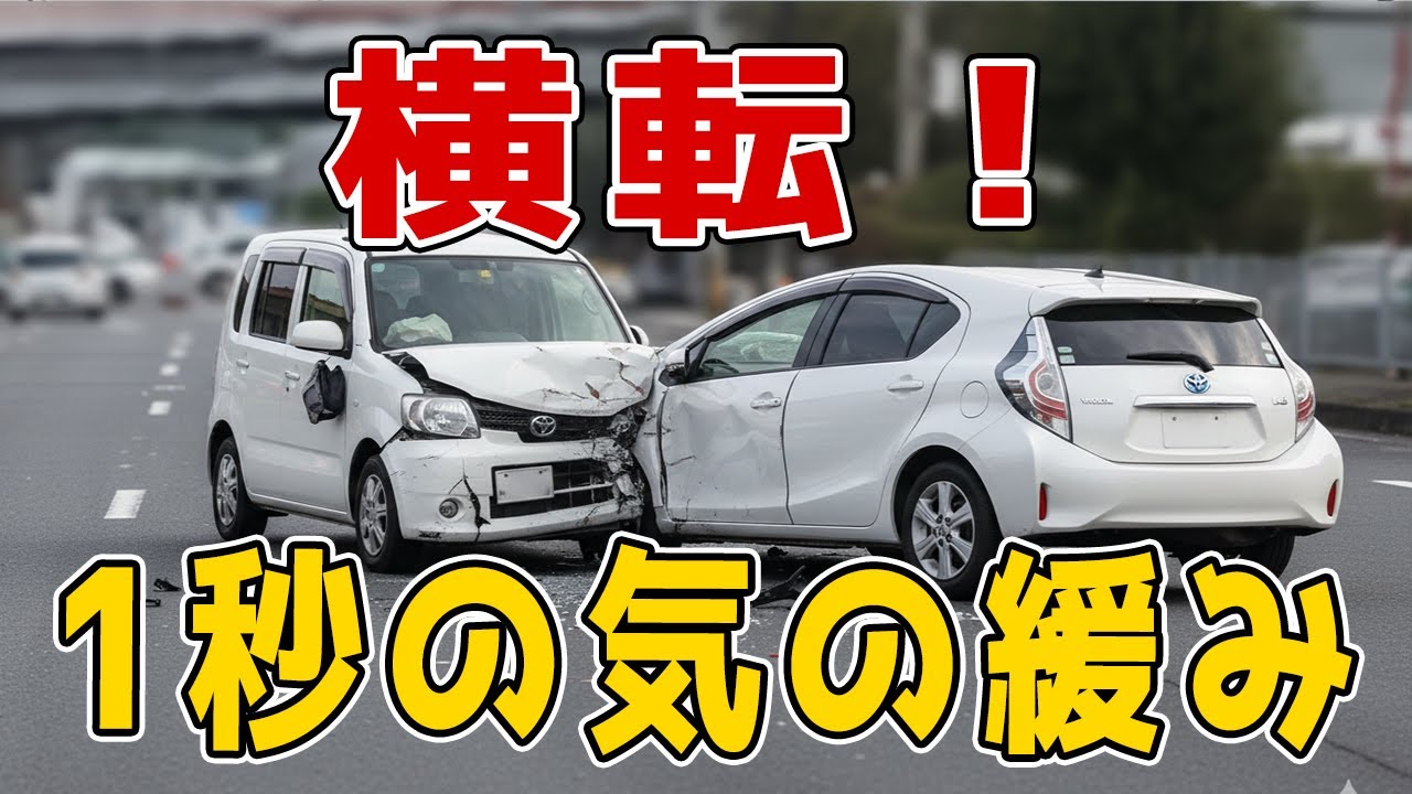 【ドラレコ】一瞬の居眠り？回避後のまさかの自爆！軽自動車が道路で横転