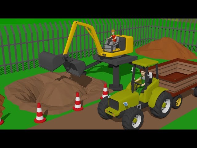 Excavator and Cyclop Loader and Tractor with Trailer | Street and agricultural vehicles for Kids class=