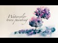 a simple way to draw trees and rocks . watercolor technique