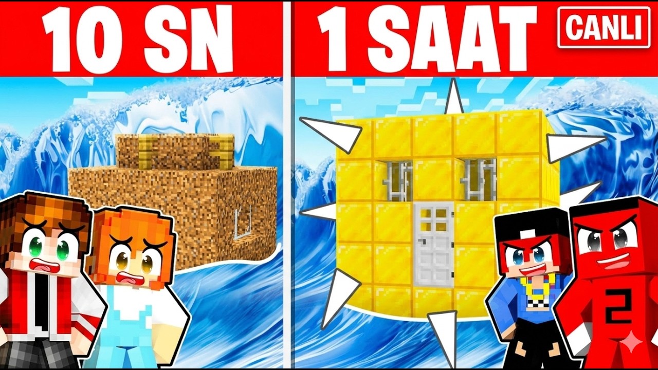 [ CANLI YAYIN ] 10 SANİYE VS 1 SAAT TSUNAMİ SIĞINAĞI YAPI KAPIŞMASI !! - Minecraft