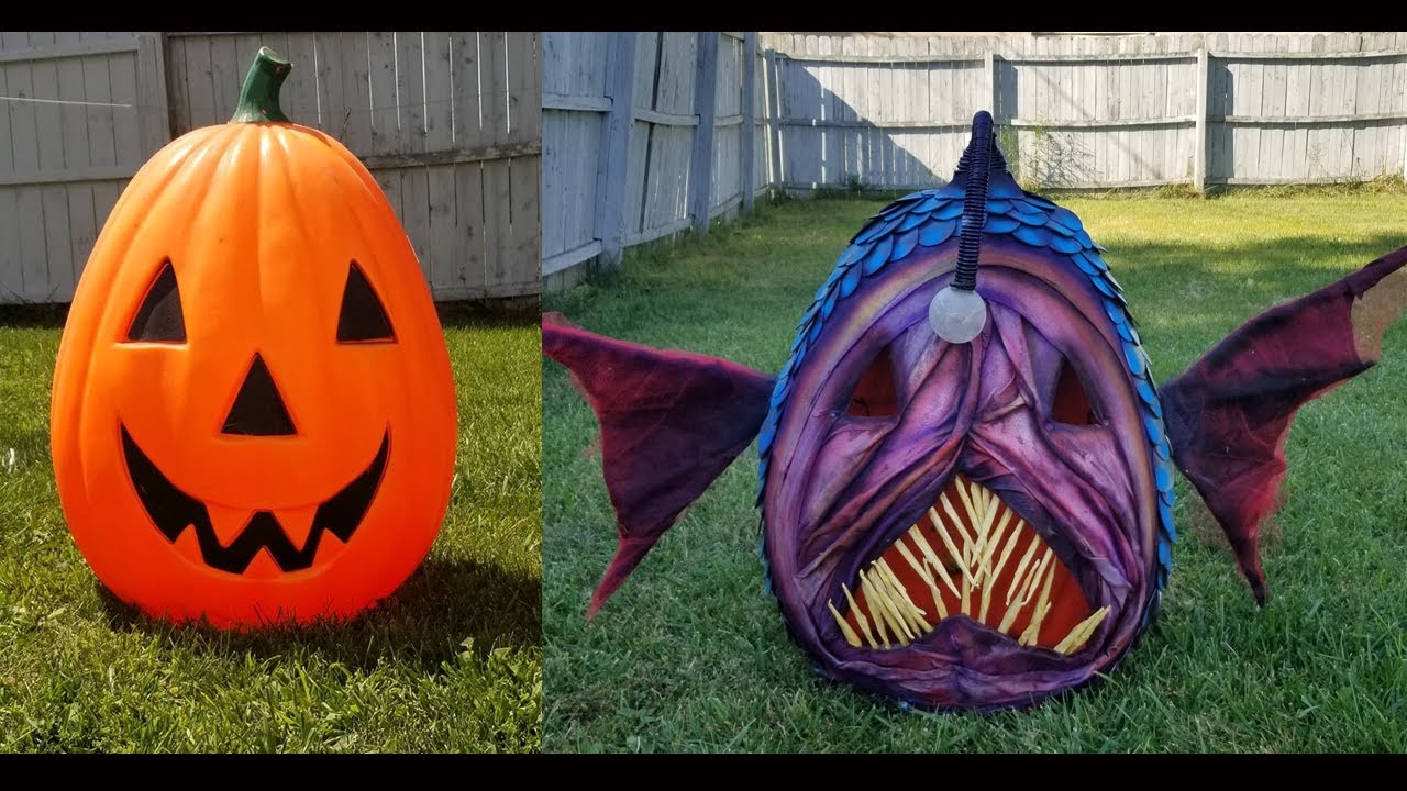 turning a pumpkin into an angler fish - YouTube