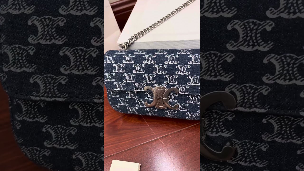 Celine CHAIN SHOULDER BAG CLAUDE IN DENIM WITH TRIOMPHE ALL