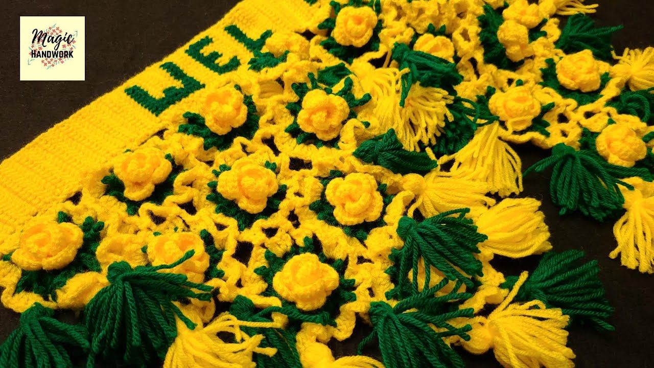 🌹Woolen Crochet Rose Tikki Toran, गुलाब फूलों वाला गेट पर्दा, Woolen pattern, Welcome Toran Patti