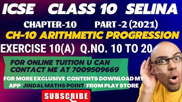 ICSE Ch-10 Arithmetic Progression Ex-10(A) Q. No. 10-20 From Selina Concise For ICSE Class 10 Math