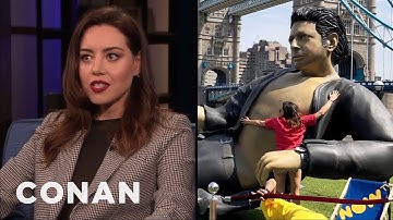 Aubrey Plaza Leapt On An Inflatable Jeff Goldblum | CONAN on TBS