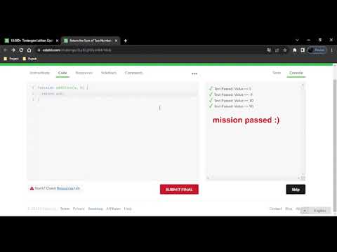 Mengembalikan jumlah dua angka dengan JavaScript #codingchallenge #javascript #programming