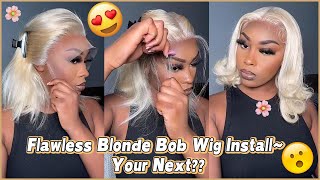 #Elfinhair Review😘 Budget-friendly Blonde Bob Wig Install | 13x4 Lace Frontal Straight Hair~