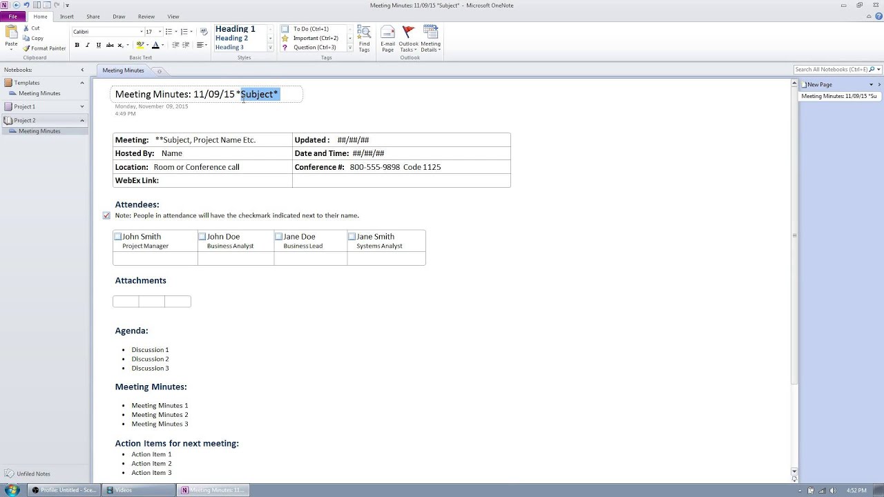 Onenote Meeting Minutes Template