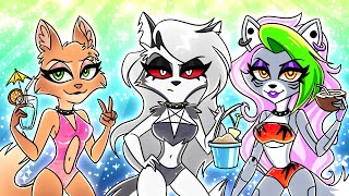Hot Summer Vacation with Loona, Roxxane Wolf and Diane Foxington from Helluva Boss Animation Memes