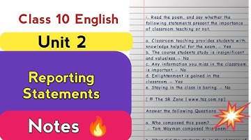 Class 10 English Notes Unit 2 | Reporting Statements - A debate Exercise & Grammar