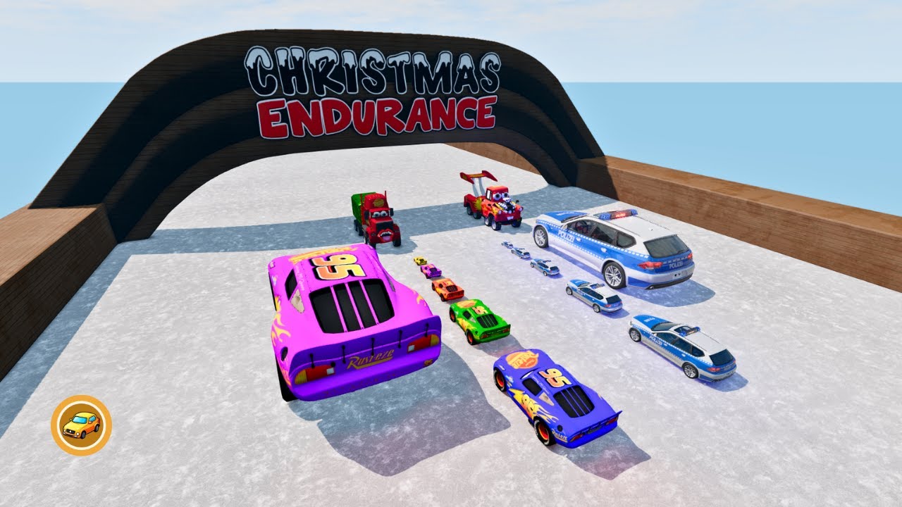 Big & Small McQueen & Police Car vs Zombie Mack & Mater | Christmas Downhill - BeamNG.drive