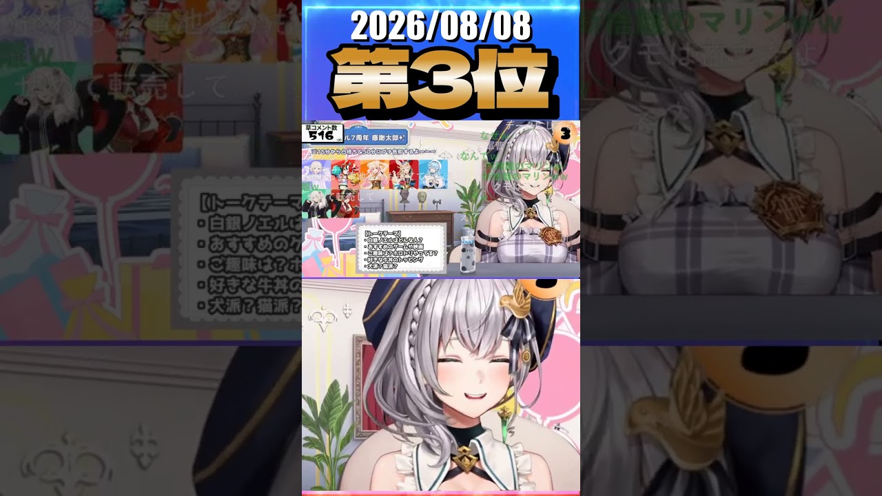 8/8 草コメント数ランキング第3位 #白銀ノエル 0時間44分ごろ