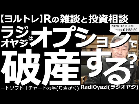【ラジオヤジのヨルトレ】ラジオヤジはオプションで破産する? 今日は久しぶりにオプションの話題を多くお届けする。株の相談は6996ニチコン。ほかに、FX(ドル円)の買いで含み損を抱える方からの相談など。