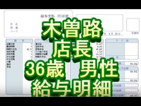 【給与明細】木曽路　店長　36歳男性