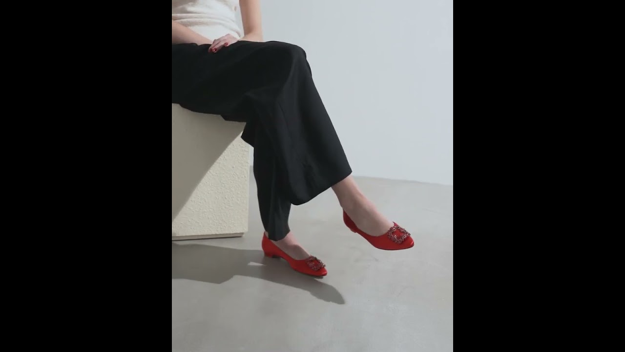 Manolo Blahnik | Hangisi red satin flats | Savannahs