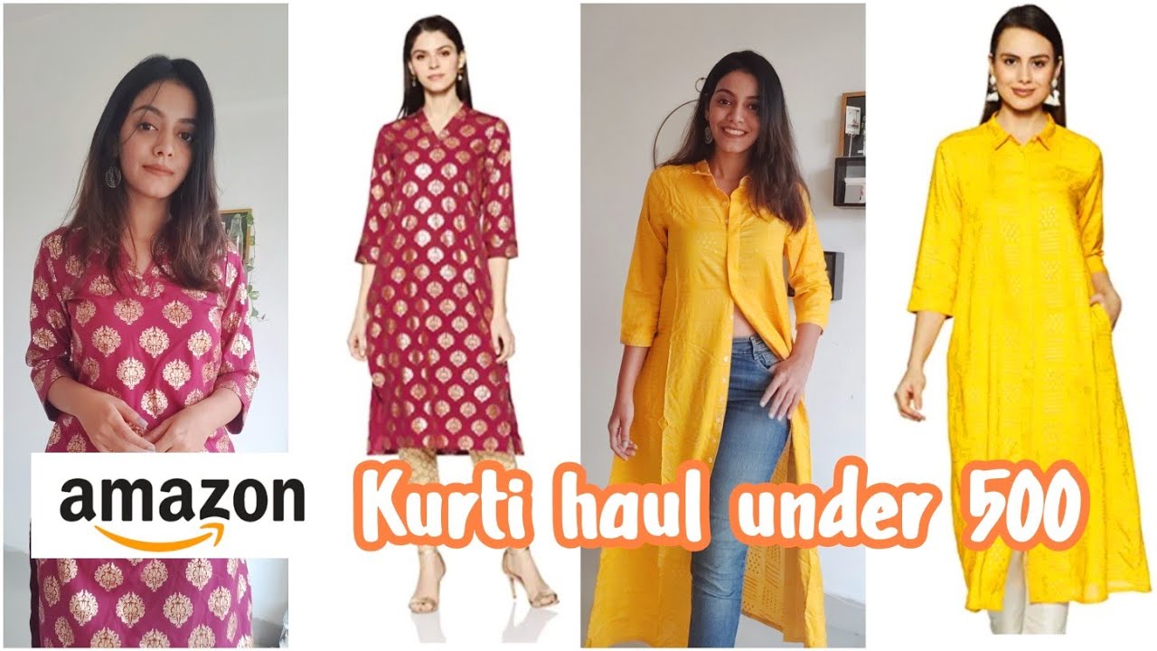 Amazon summer Kurti set under 500 💕| 10 college wear kurti set haul |  cotton kurti set haul - YouTube