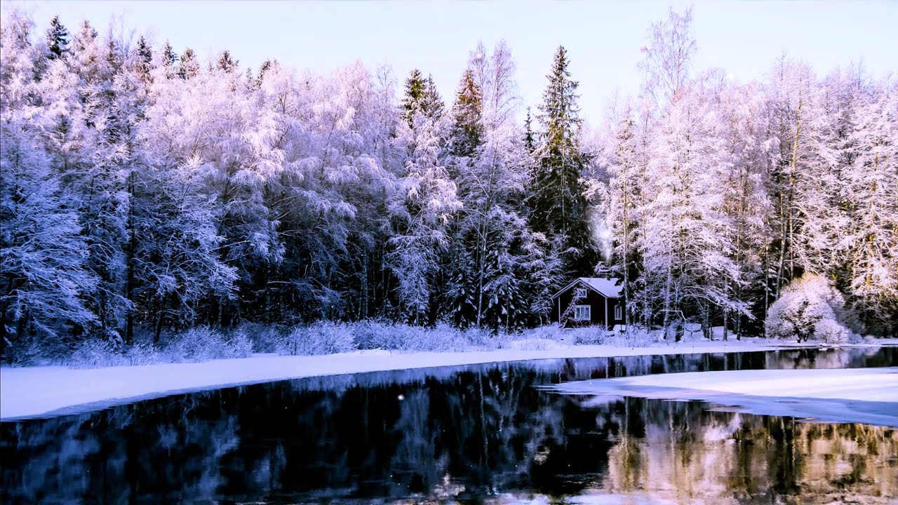 Winter Cabin by Frozen Lake ❄️ Peaceful Snowy Forest Ambience | Relax, Study, Focus, Sleep (4K)