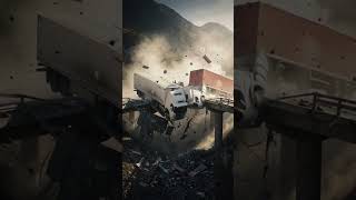 😱Prompt A huge truck😱 crash over a mountain bridge. Two trucks are coming opposit#ai #trending