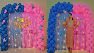 Baby Shower Balloon Decoration Ideas for home\/ simple \& easy backdrop decoration \/pink \& Blue theme