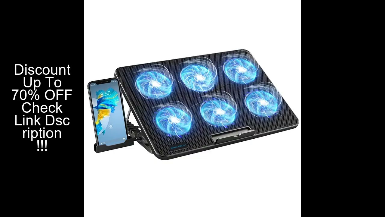 Coolcold 15.6-17.3inch Laptop Cooling Pad with 6 Quiet Fans,7 Height Wind Speed Adjustable,Laptop Co