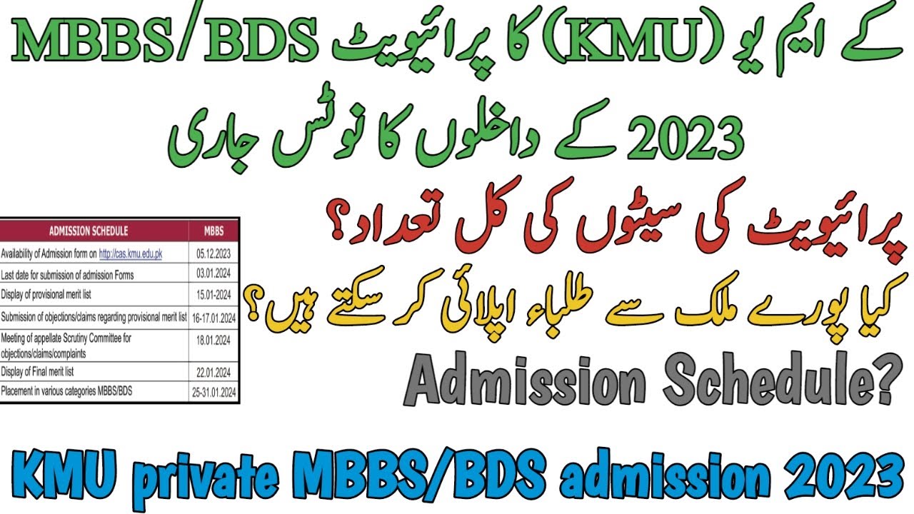 KMU PRIVATE MBBS BDS 2023 TOTAL SEATS ADMISSION SCHEDULE ANYONE